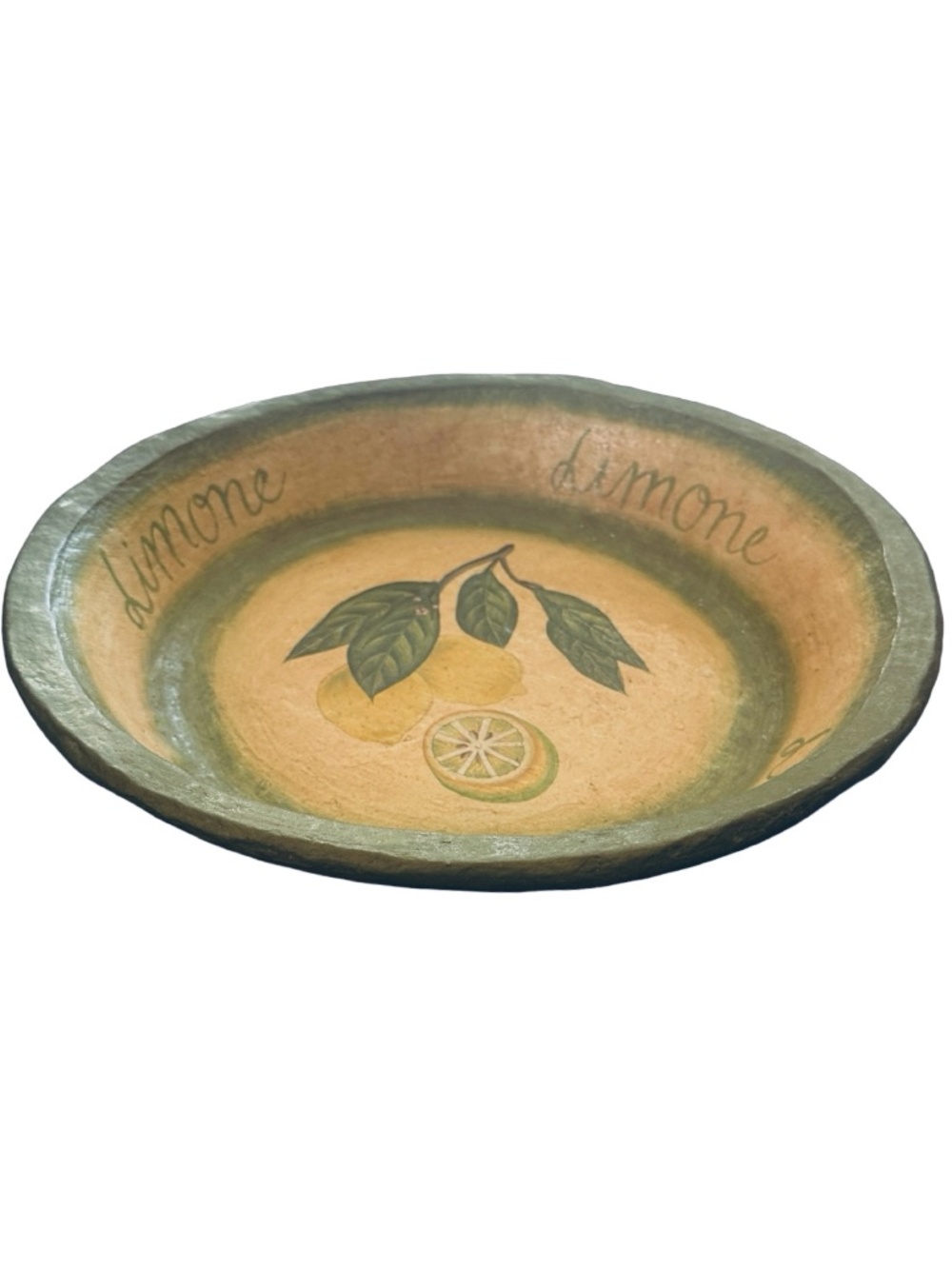 Handmade Vintage Papier Mache Bowl 14” Collectible Lemon Theme